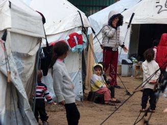 Displaced Palestinians in a tent camp in Rafah, Gaza.