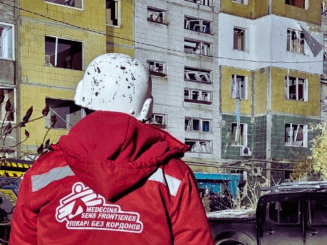 MSF team member responds to a bombing in Sumy, Ukraine.