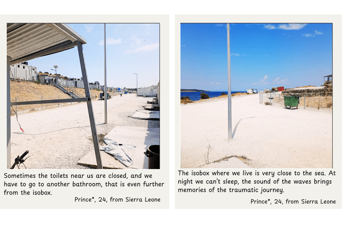 Polaroid photos of conditions inside a CCAC in Lesvos, Greece.