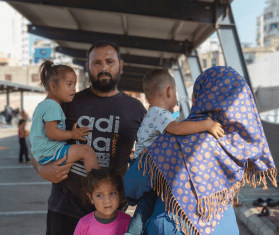 A displaced family in Saida, Lebanon.